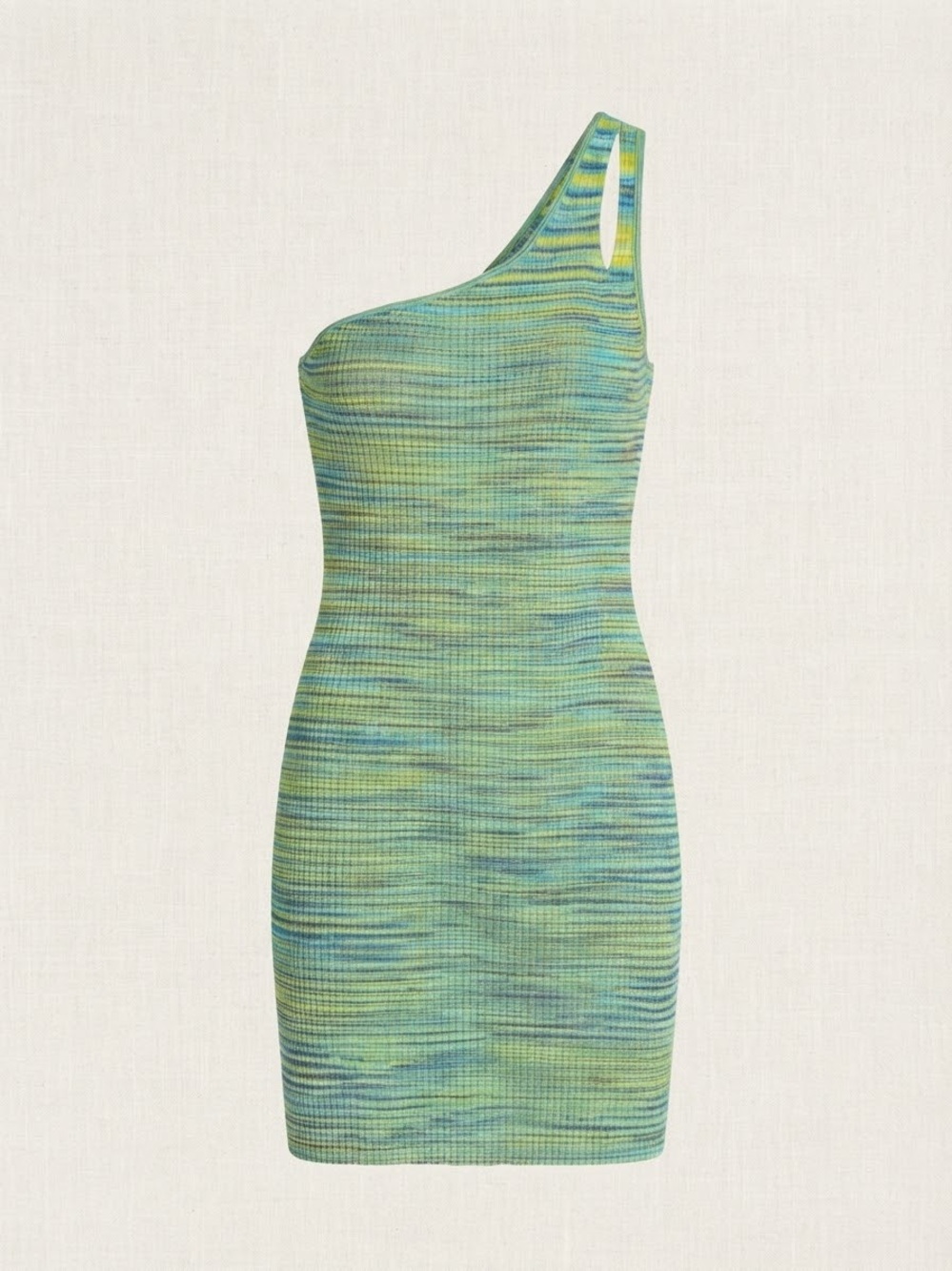 Jonathan Simkhai Blue Green Space Dye Ribbed Knit One Shoulder Mini Dress Sz L